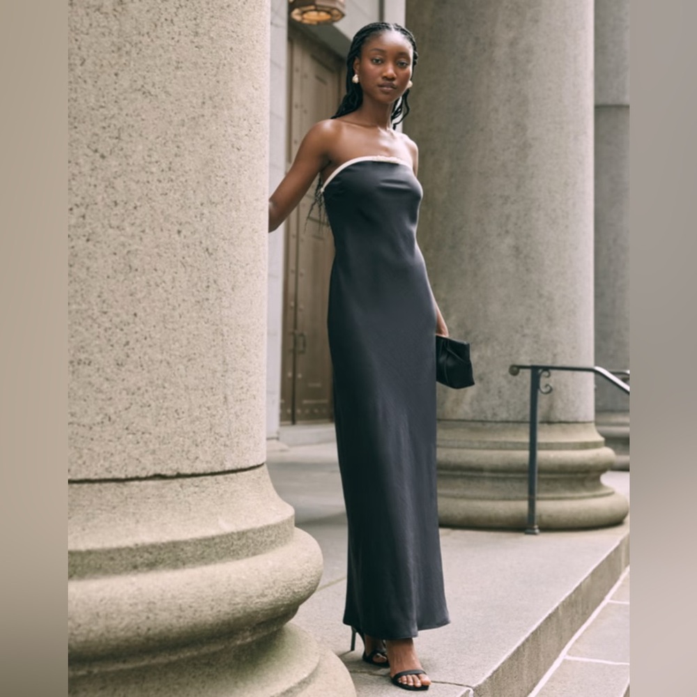 ABERCROMBIE & FITCH Julia Slip Strapless‎ Bow Detail Maxi Dress Satin MP